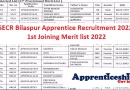 SECR Bilaspur Apprentice Recruitment 2022, 1st Joining Merit list