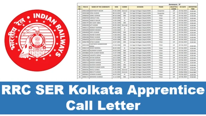 rrc ser kolkata apprentice call letter