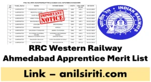 RRC Western Railway Ahmedabad Apprentice Merit list