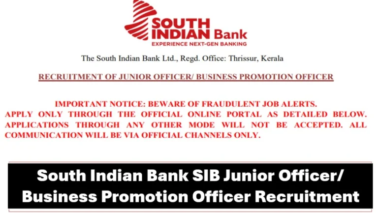 South Indian Bank SIB Junior Officer Business Promotion Officer Recruitment